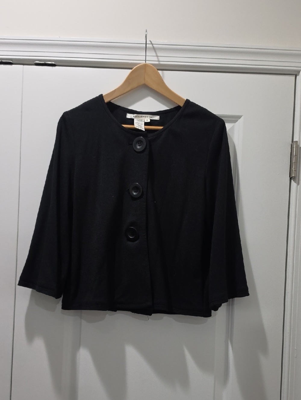 Max Studio Black Cropped Giant Button Cardigan